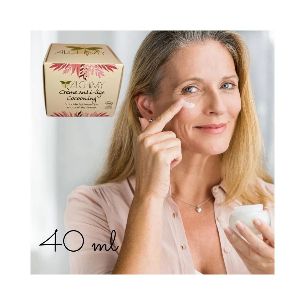 Crème Anti-Âge Cocooning Alchimy aux Fleurs de Bach et à l'acide hyaluronique Alchimy 1 - mesfleursdebach.com 