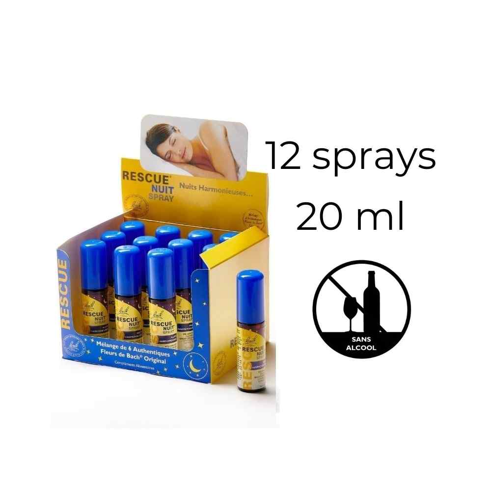 Présentoir 12 Rescue spray nuit SANS alcool 20 ml Bach Original Bach Original Nelsons 1 - mesfleursdebach.com 