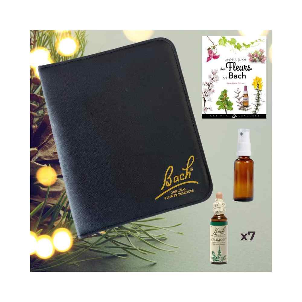 Trousse découverte 7 fleurs BACH ORIGINAL 20ML CUIR NOIR + 1 guide fleurs de Bach Bach Original Nelsons 1 - mesfleursdebach.com 