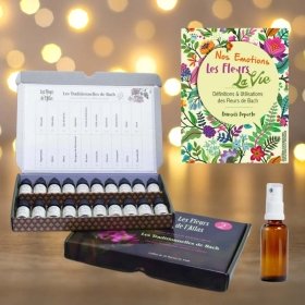 Pack Noël Coffret 38 Fleurs de Bach sans alcool 10ml + 2 urgences Rescue. Offert: 1 livre +1 vapospray 30ml Les Fleurs de l'Atla