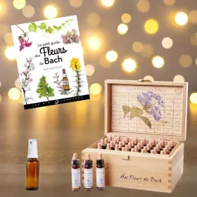 Coffret de Noël Healing Herbs Bio 10 ml - Coffret en bois plein 38 fleurs de Bach et 2 urgence +1 livre+1 vapospray Healing Herb