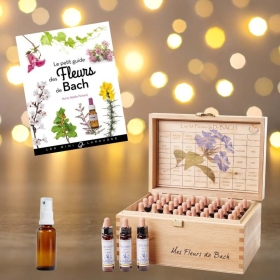 Coffret de Noël Healing Herbs Bio 10 ml - Coffret en bois plein 38 fleurs de Bach et 2 urgence +1 livre+1 vapospray Healing Herb