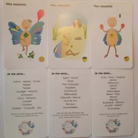 Cartes enfants "Mes ressentis et mes besoins avec Papillon Lune" - 11*7cm Mes Fleurs de BACH 5 - mesfleursdebach.com 