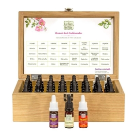 Coffret plein en bois - 38 fleurs de Bach et 2 rescue sans alcool Les Fleurs de l'Atlas 1 - mesfleursdebach.com 