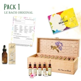 1 - Coffret de Noël 38 fleurs de Bach Original 20 ml. Offerts: 1 livre, 1 bloc conseil, 1 flacon 30 ml Bach Original Nelsons 1 -