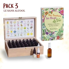 3 - Coffret Bois 38 Fleurs de Bach Sans Alcool - Édition Noël - Fabrication artisanale française Fleurs de l'Atlas - Sans alcool