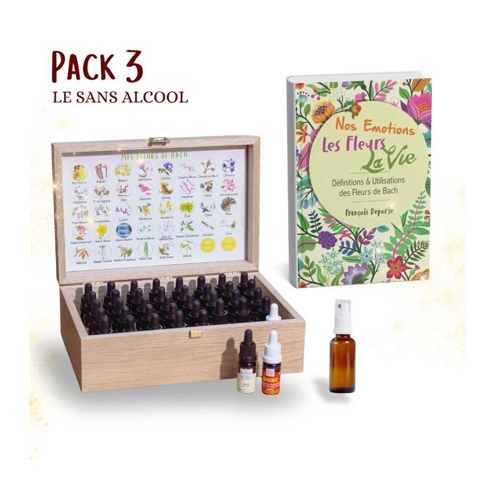 3 - Coffret Bois 38 Fleurs de Bach Sans Alcool - Édition Noël - Fabrication artisanale française Fleurs de l'Atlas - Sans alcool