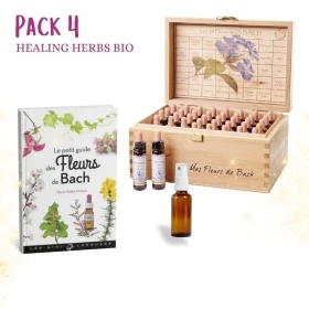 4 - Coffret de Noël Healing Herbs Bio 10 ml - Coffret en bois plein 38 fleurs de Bach et 2 urgence +1 livre+1 vapospray Healing 