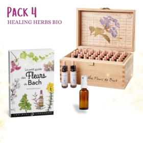 4 - Coffret de Noël Healing Herbs Bio 10 ml - Coffret en bois plein 38 fleurs de Bach et 2 urgence +1 livre+1 vapospray Healing 
