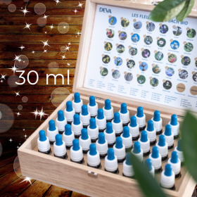 Deva 30 ml - Coffret plein en bois - 38 fleurs de Bach et 2 rescue Deva 1 - mesfleursdebach.com 