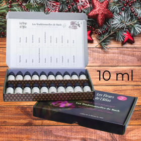 Fleurs de Bach SANS ALCOOL 10 ml - Coffret plein 38 fleurs de l'Atlas + 2 solutions d'urgence Rescue (1 jour et 1 nuit) Mes Fleu