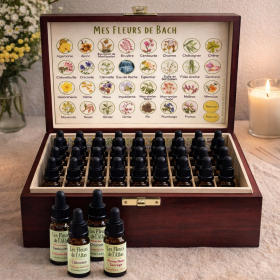 Sans alcool 30 ml - Coffret Vide Acajou - Fleurs de Bach Mes Fleurs de BACH 1 - mesfleursdebach.com 