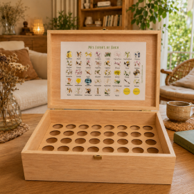 Coffret bois vide en chêne de Bourgogne pour 40 flacons 30ml Deva BIO, Healing Herbs BIO et Fleurs de Bach sans alcool Mes Fleur