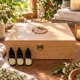 Fleurs de Bach sans alcool - Coffret en bois de chêne plein - 38 fleurs + 2 Rescue Fleurs de l'Atlas - Sans alcool 1 - mesfleurs