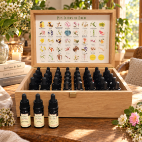 Fleurs de Bach sans alcool - Coffret en bois de chêne plein - 38 fleurs + 2 Rescue Fleurs de l'Atlas - Sans alcool 1 - mesfleurs