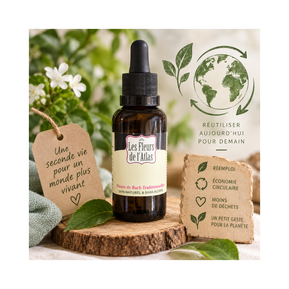 FLACON VIDE EN VERRE AMBRÉ 30 ML DE SECONDE VIE – RÉUTILISABLE [product.brand] 1 - mesfleursdebach.com 